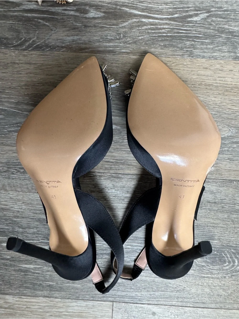 Identita JANINE BLACK SATIN slingback pumps sz 41 NWOT